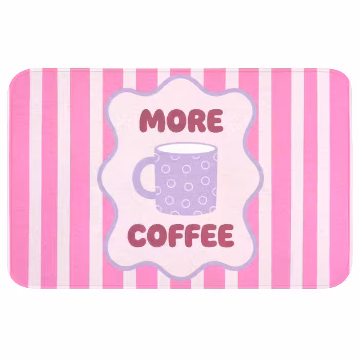 Badmat - More coffee - Roze - Paars - Strepen - Mok