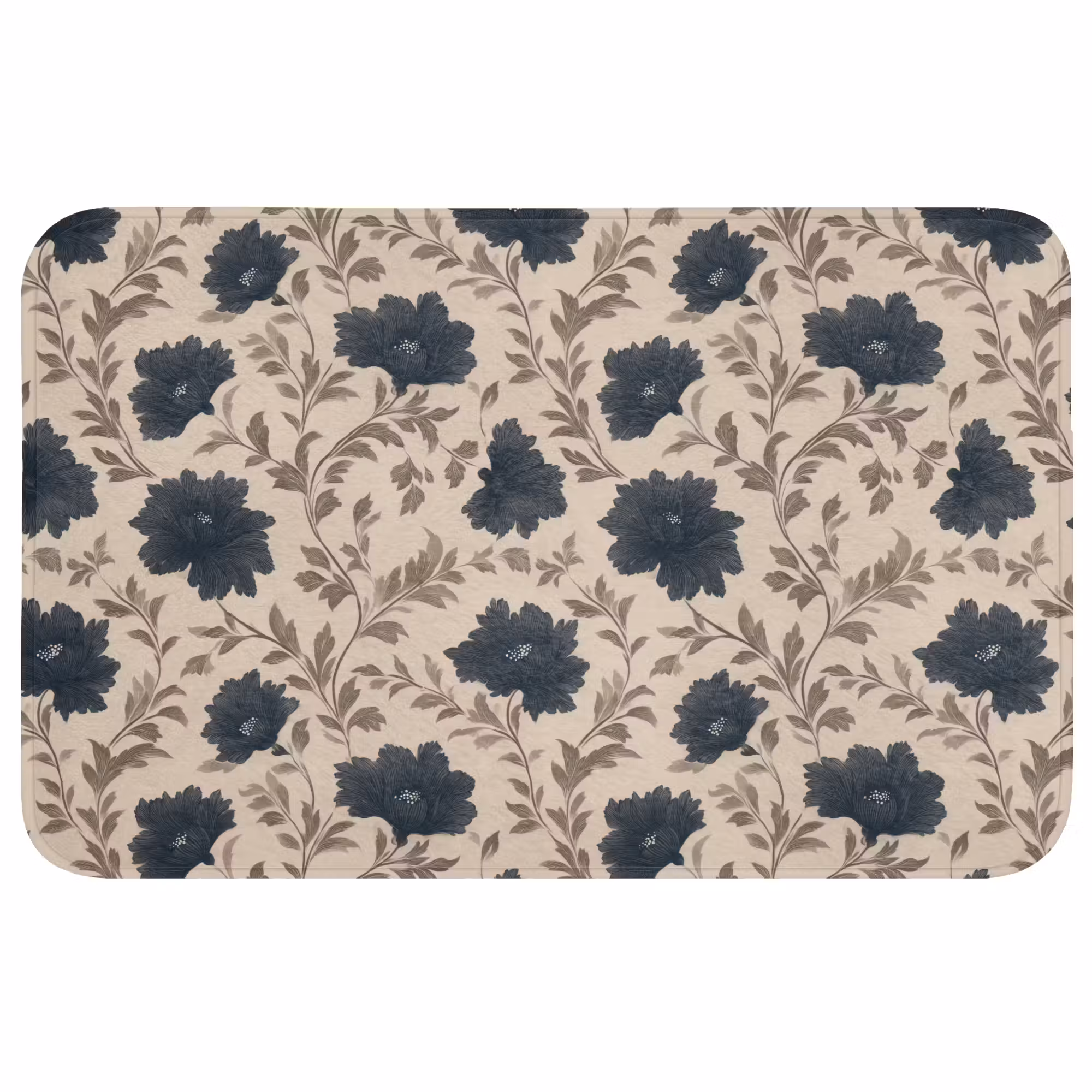 Badmat - Motief - Bloemen - Zwart - Beige