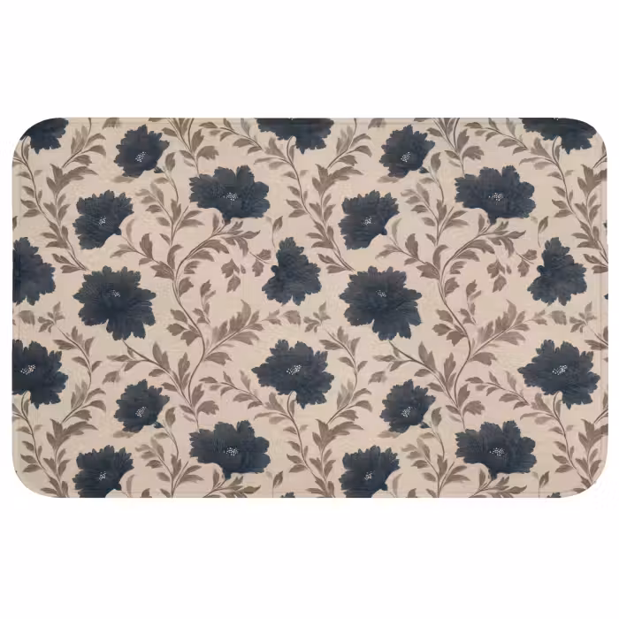 Badmat - Motief - Bloemen - Zwart - Beige