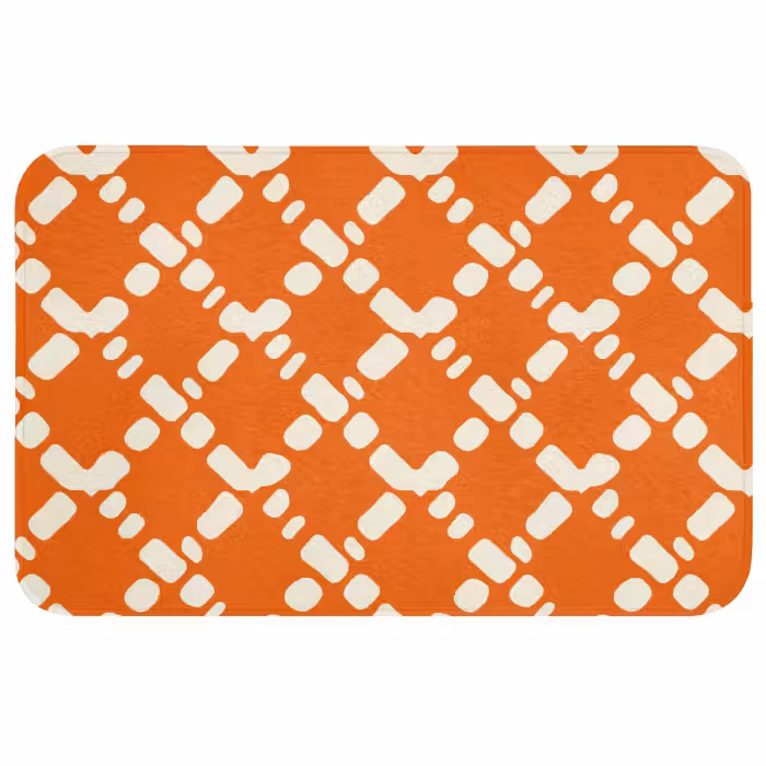 Badmat - Oranje - Ruitpatroon - Wit