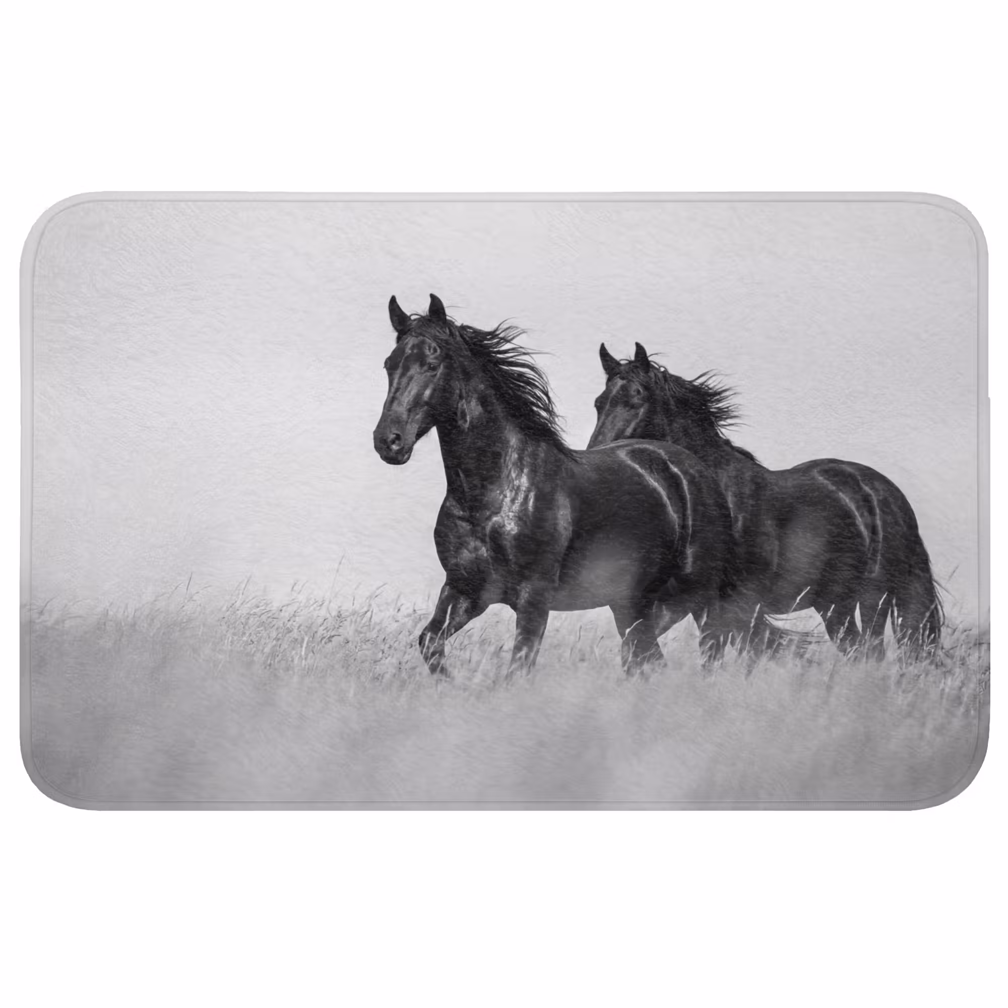 Badmat - Paarden - Gras - Zwart - Wit