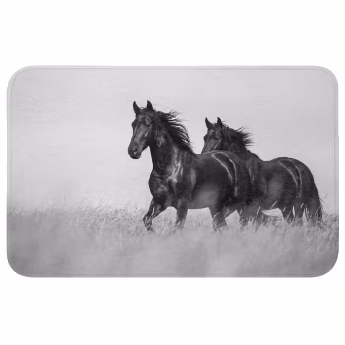 Badmat - Paarden - Gras - Zwart - Wit