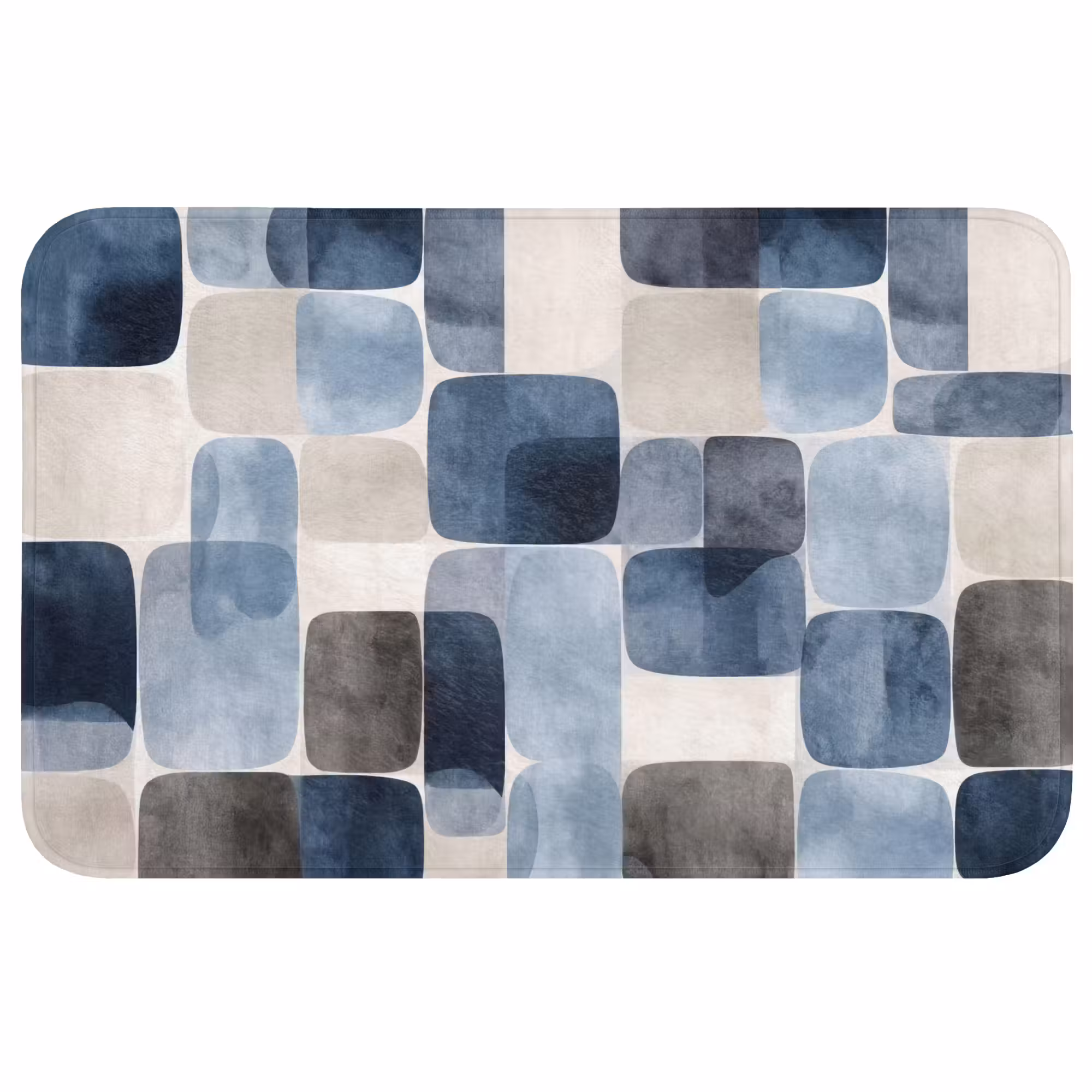 Badmat - Patroon - Blauw - Vierkanten