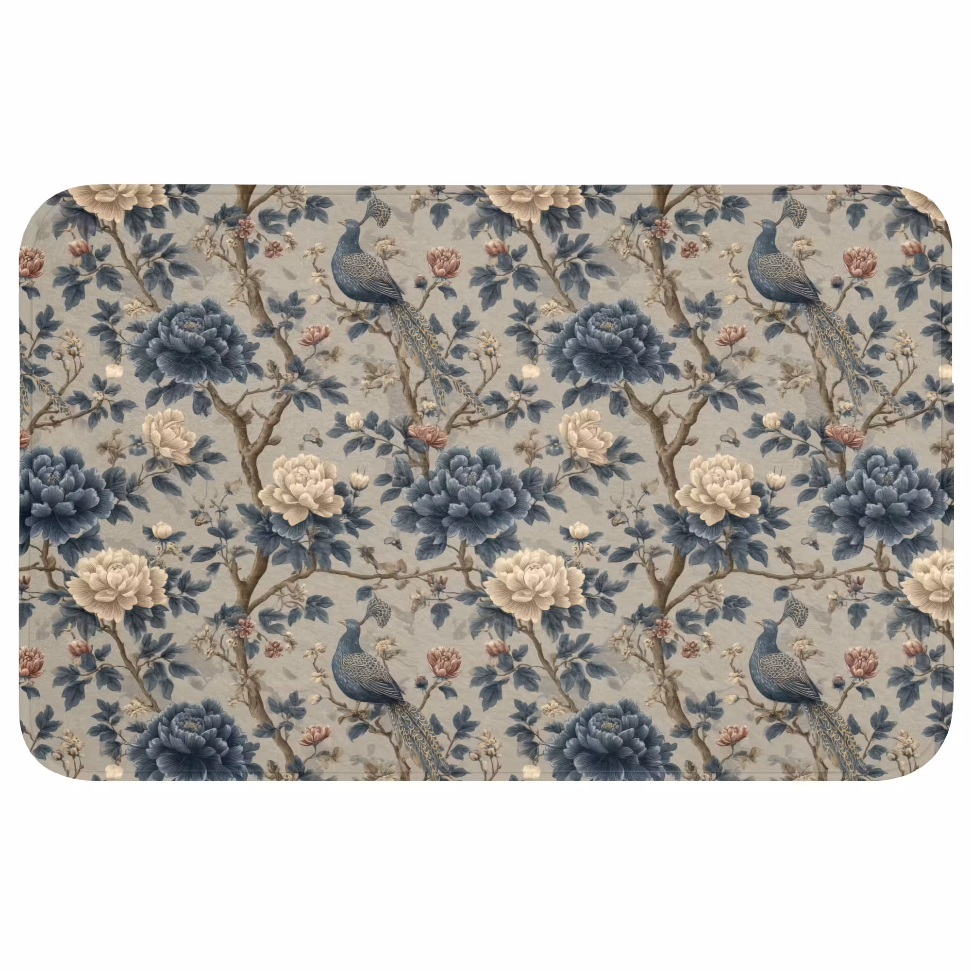 Badmat - Pauw - Bloemen - Blauw