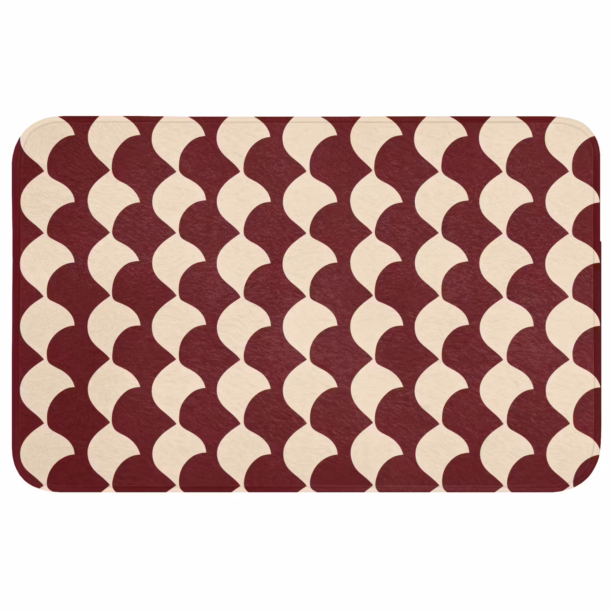 Badmat - Rood - Tegelpatroon - Crème