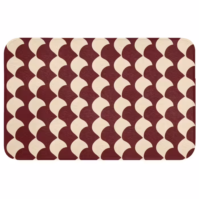 Badmat - Rood - Tegelpatroon - Crème