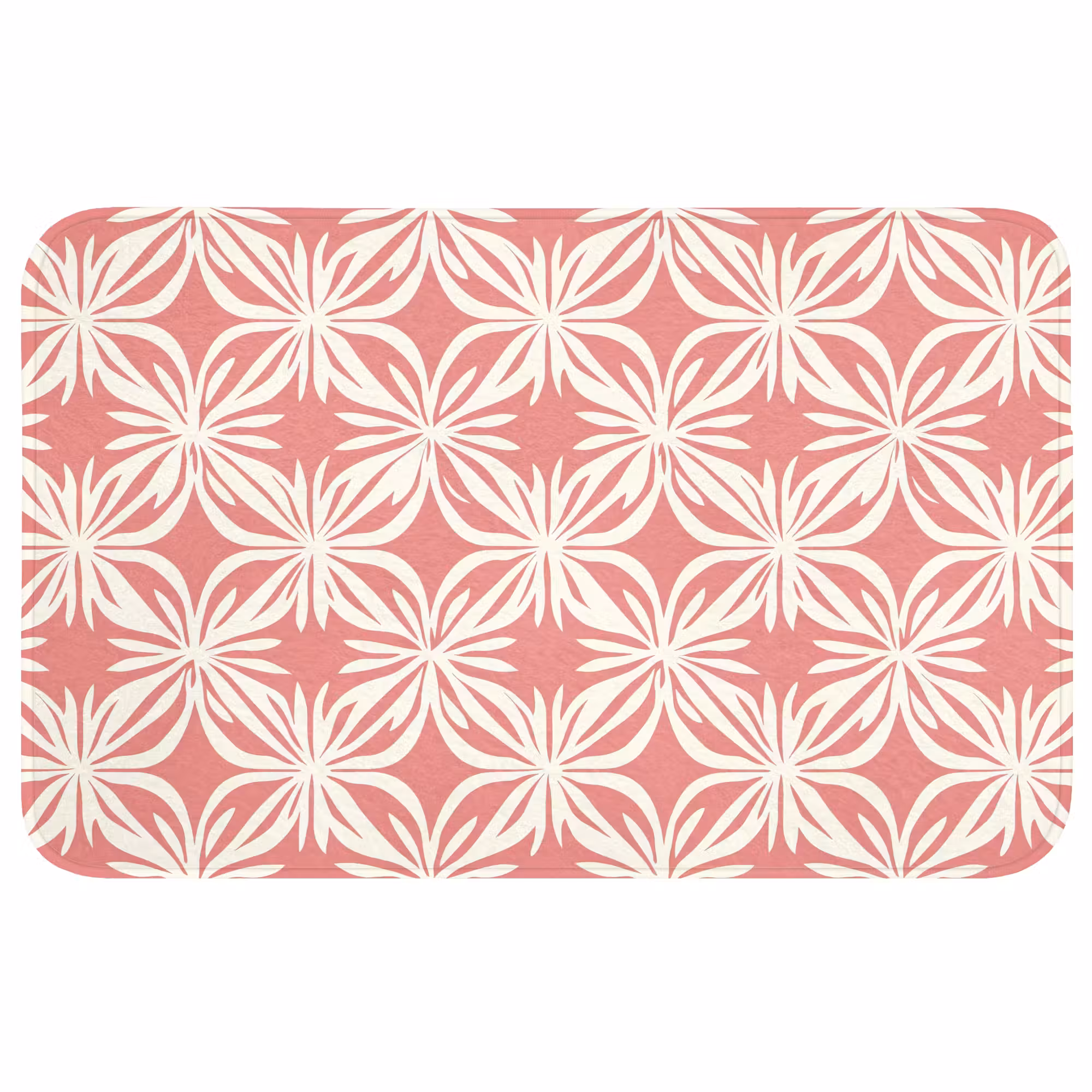 Badmat - Roze - Bloemenmotief - Wit - Modern