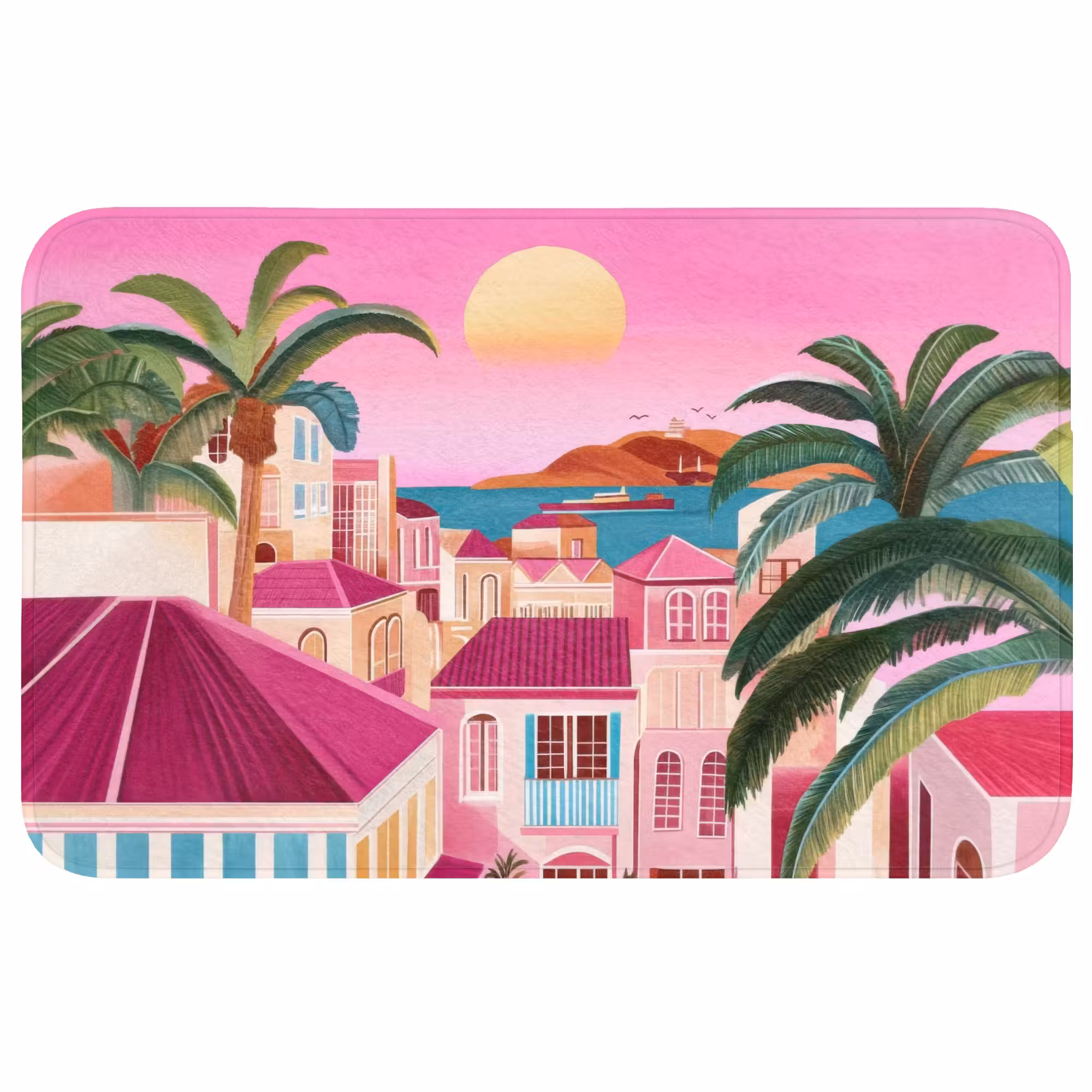 Badmat - Stad - Roze - Palmbomen