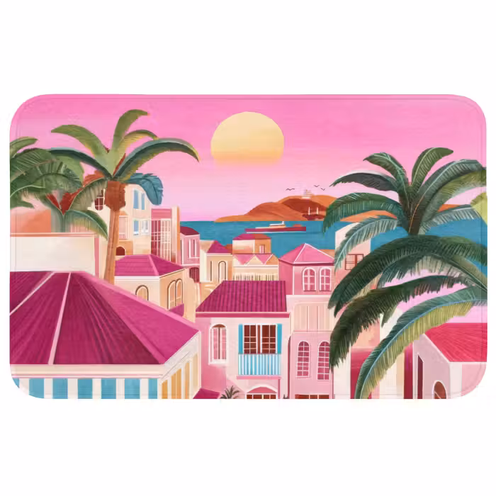 Badmat - Stad - Roze - Palmbomen