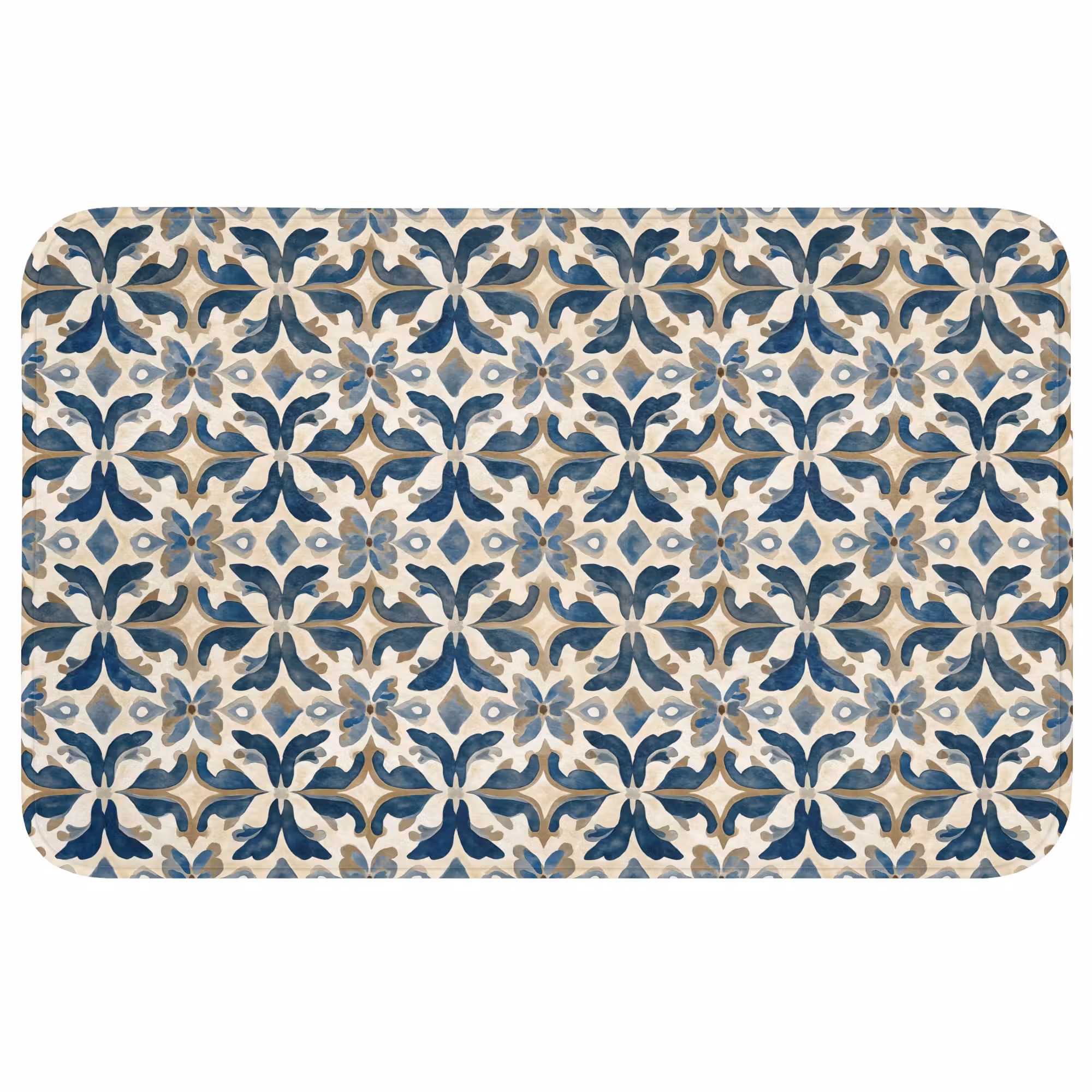 Badmat - Tegel - Patroon - Blauw - Beige