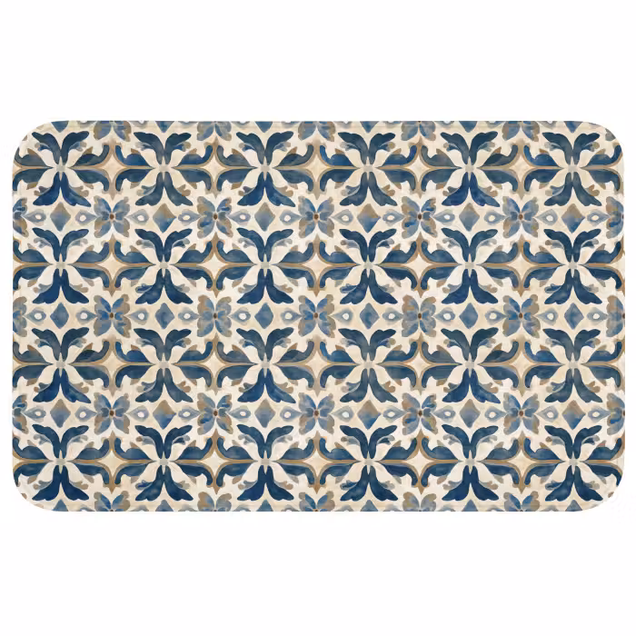 Badmat - Tegel - Patroon - Blauw - Beige