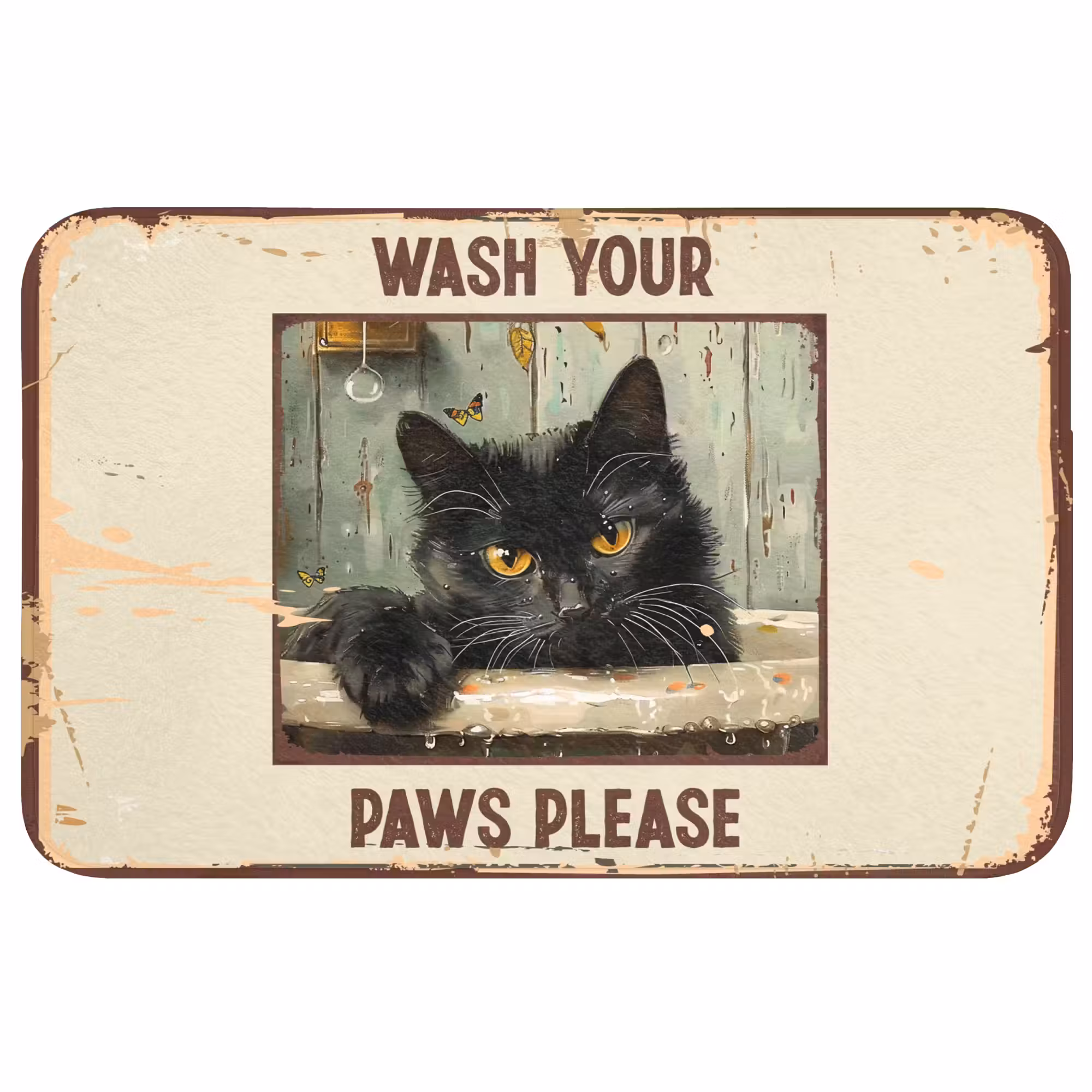 Badmat - Vintage - Kat - Quotes - Wash your paws please - Spreuken