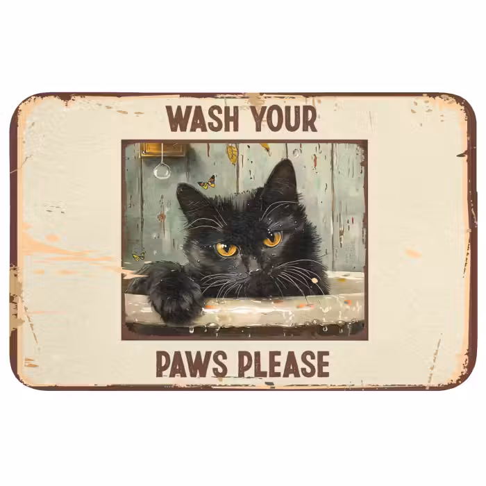 Badmat - Vintage - Kat - Quotes - Wash your paws please - Spreuken