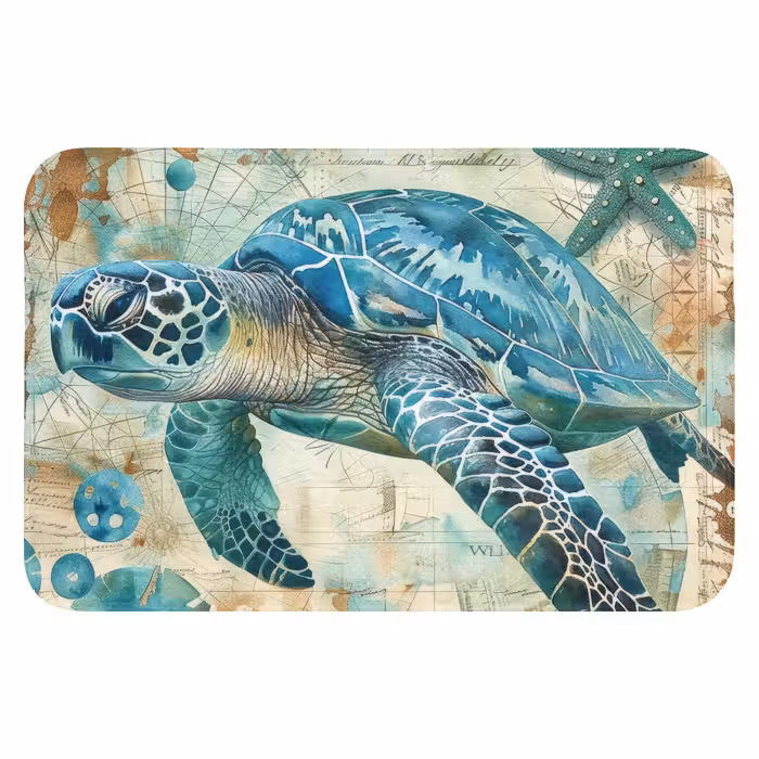 Badmat - Vintage - Schildpad - Zeedieren - Watercolor