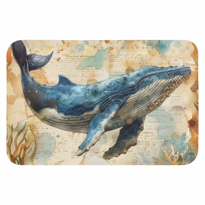 Badmat - Vintage - Walvis - Watercolor - Blauw - Zeedieren