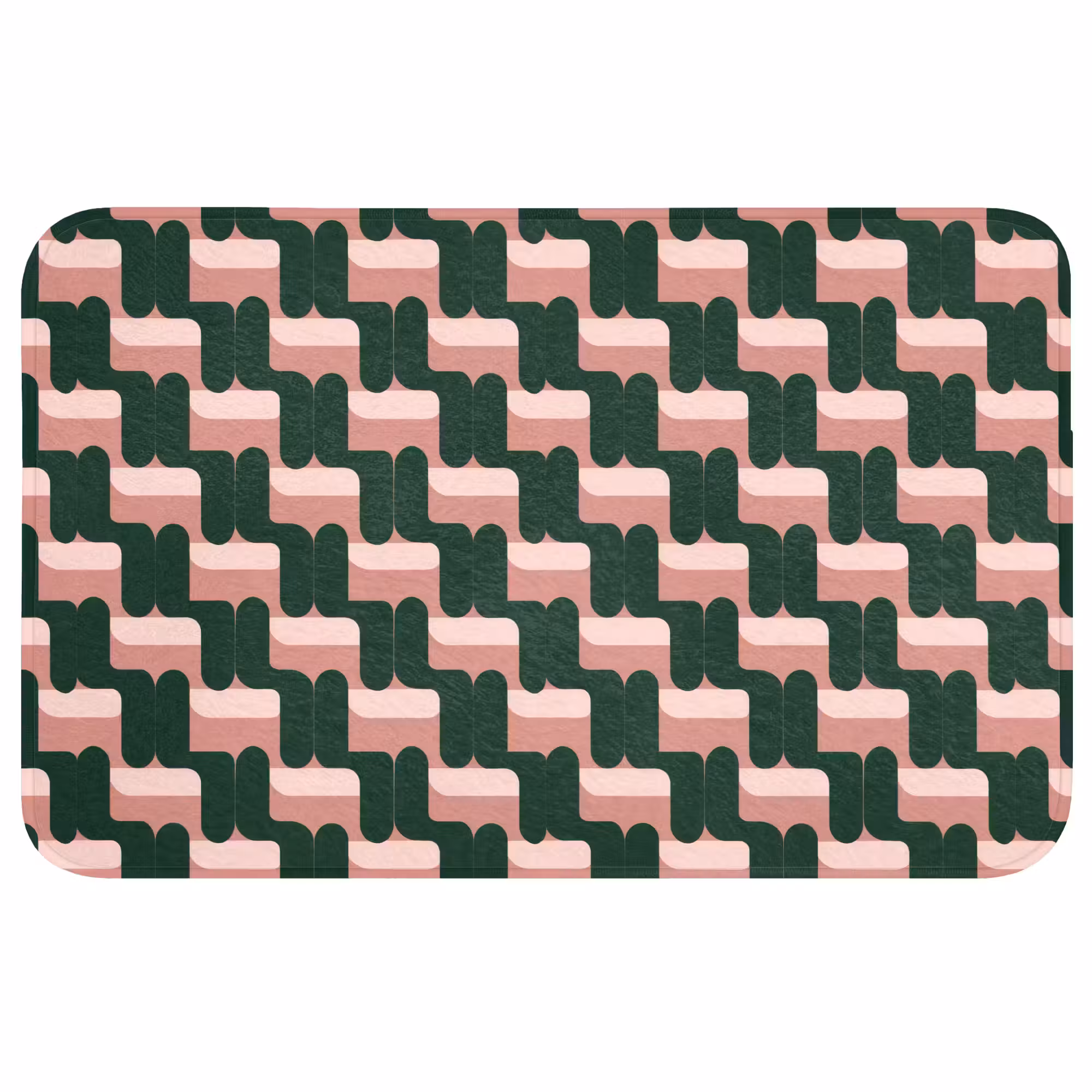 Badmat - Vlechtpatroon - Groen - Roze - Geometrisch