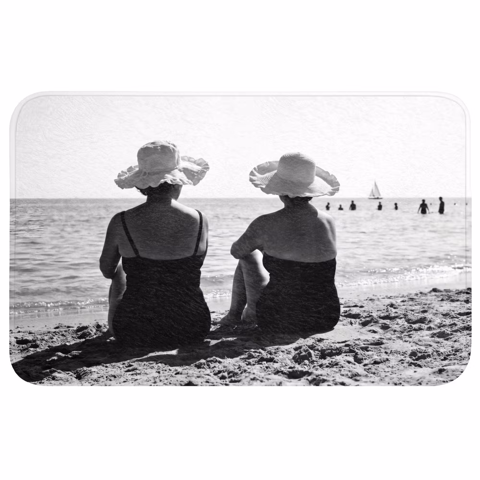 Badmat - Frauen - Sonnenhut - Strand - Schwarz - Weiß