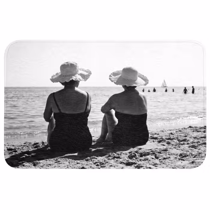 Badmat - Frauen - Sonnenhut - Strand - Schwarz - Weiß