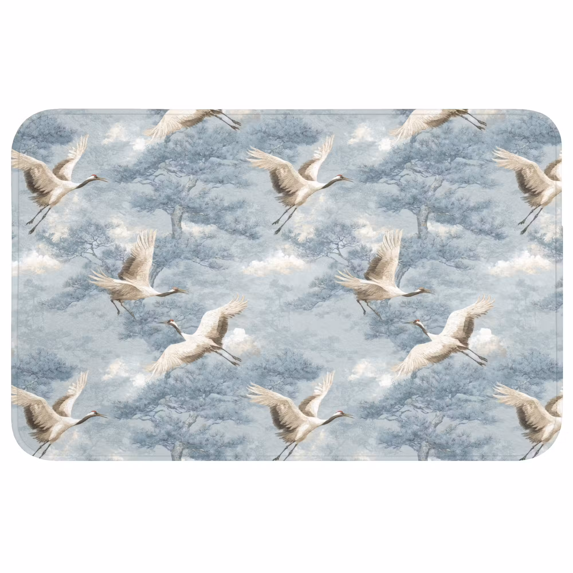 Badmat - Wolken - Kraanvogels - Blauw