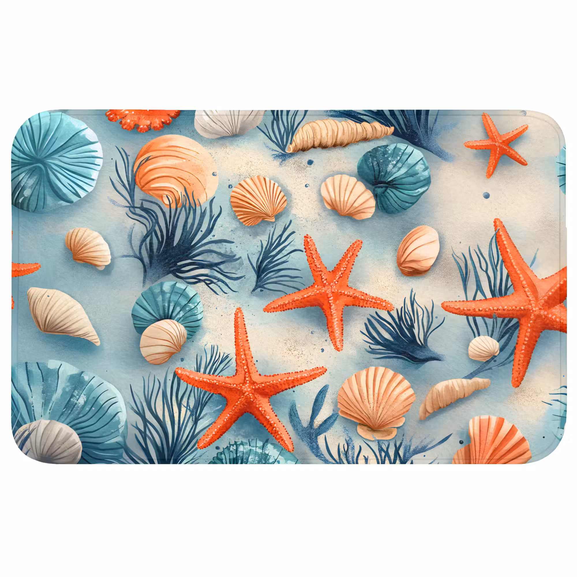 Badmat - Zeesterren - Schelpen - Illustratie - Zand