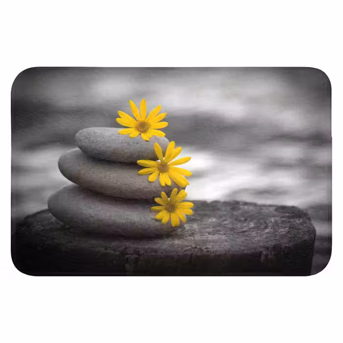 Badmat - Zen stenen - Bloemen - Geel - Natuur