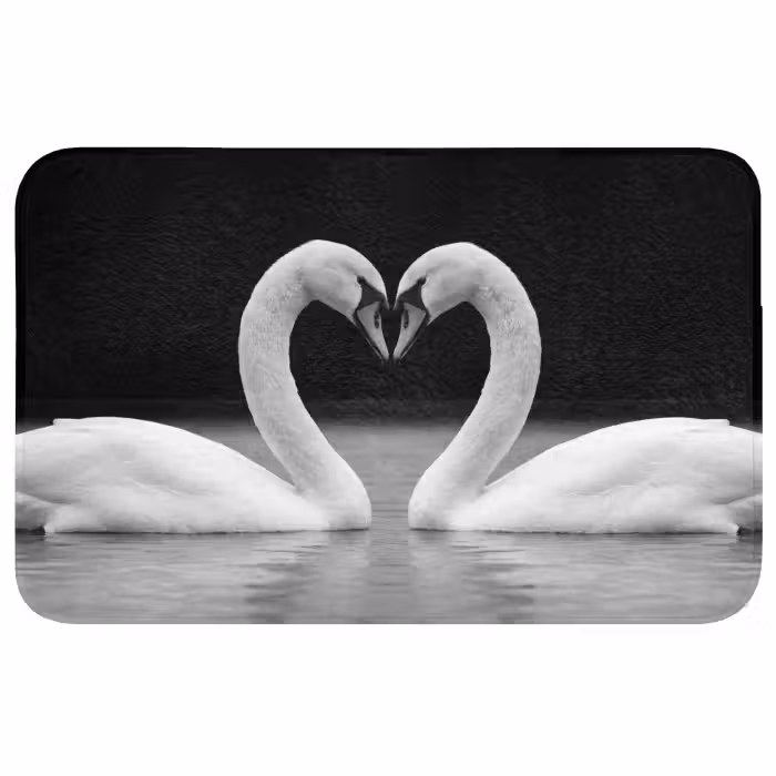 Badmat - Zwanen - Hart - Zwart - Wit