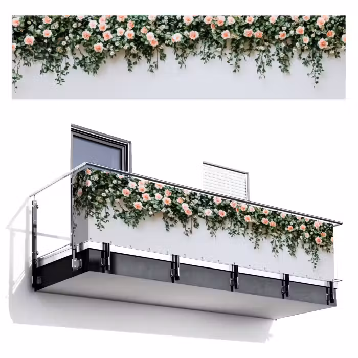 Balkonscherm - Bloemen - Muur - Rozen - Groen
