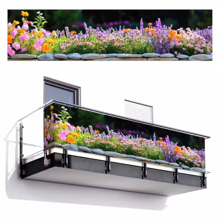 Balkonscherm - Bloemen - Steenrand - Kleurrijk