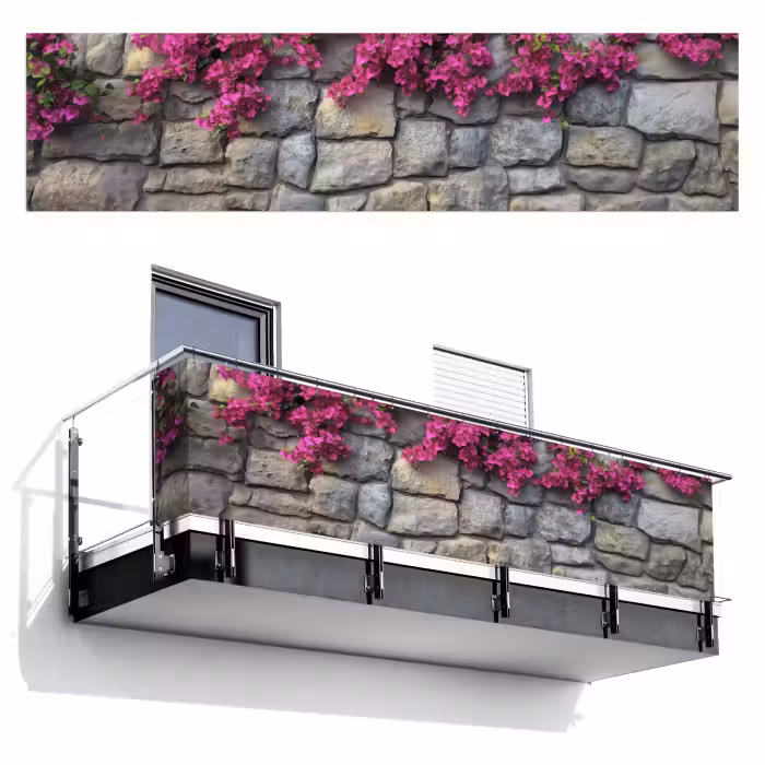 Balkonscherm - Bougainvillea - Stenen Muur - Roze