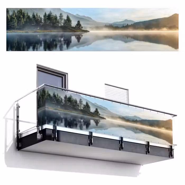 Balkonscherm - Meer - Mist - Bergen - Landschap