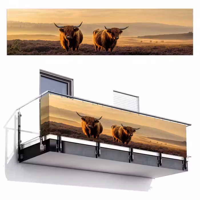 Balkonscherm - Schotse hooglanders - Heide - Landschap - Dieren