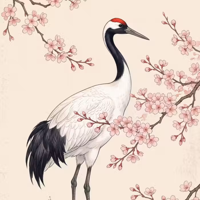 Behang - Aziatisch - Kraanvogel - Beige