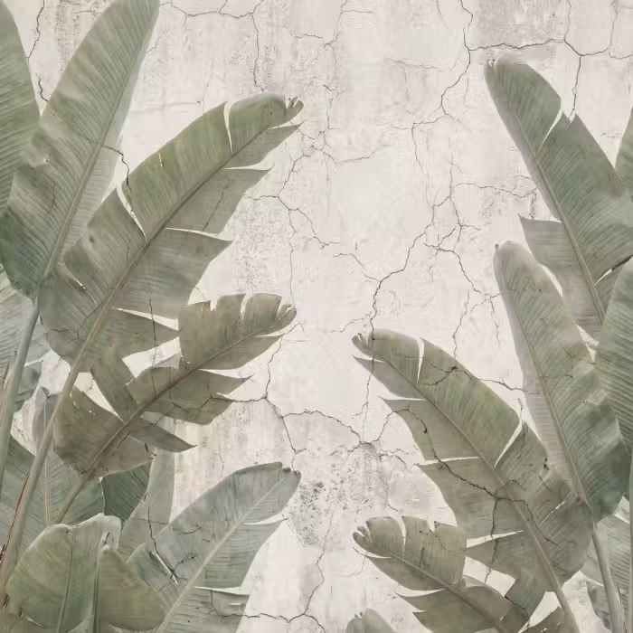 Behang - Bananenbladeren - Beton - Groen