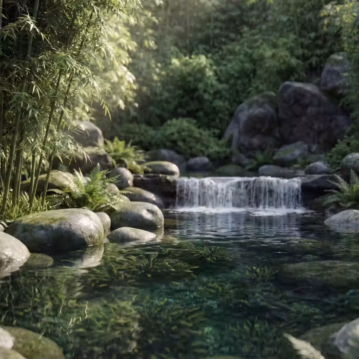 Behang - Beek - Waterval - Natuur - Groen