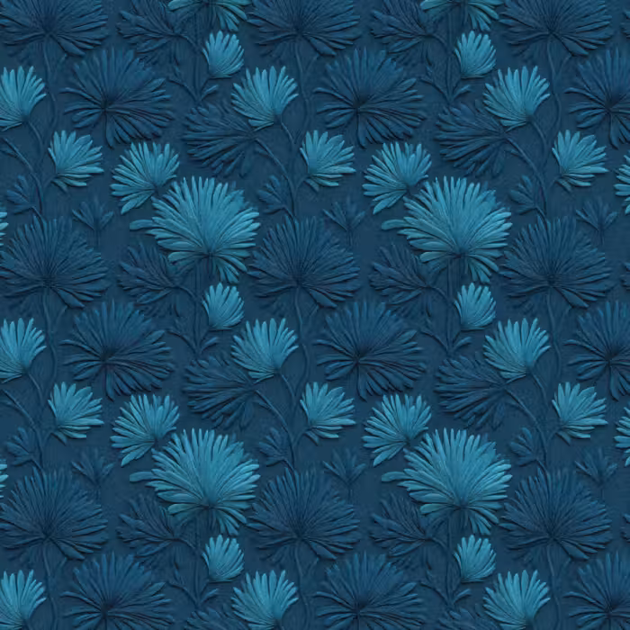 Behang - Bladeren - Reliëf - Patroon - Oceaanblauw - Modern