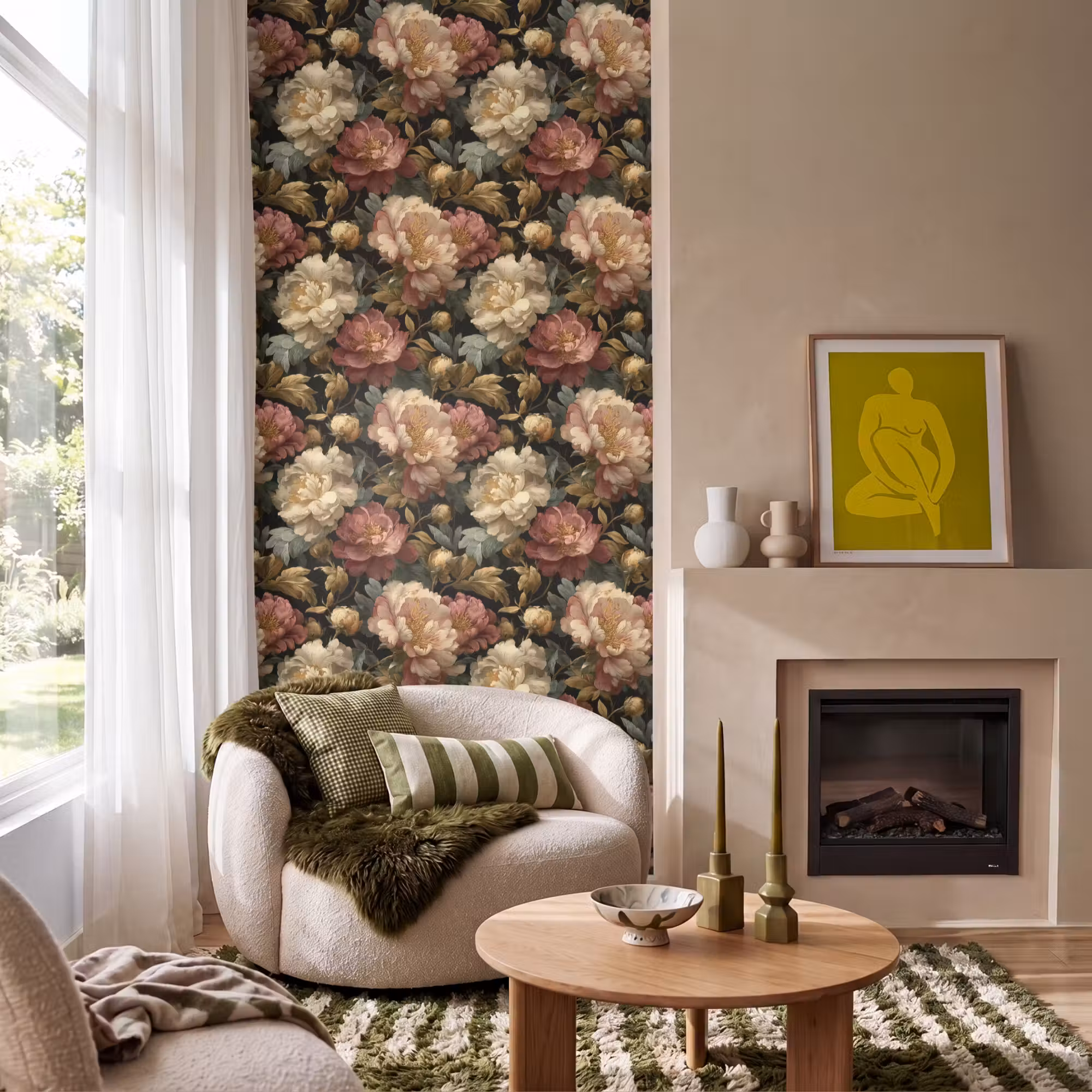 Behang - Bloemen - Barok - Patroon - Roze - Crème