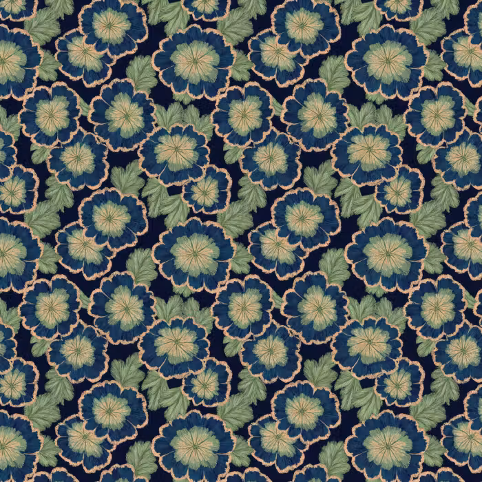 Behang - Bloemen - Borduurwerk - Patroon - Blauw - Groen