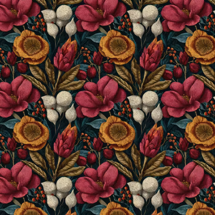 Behang - Bloemen - Patroon - Rood - Goud