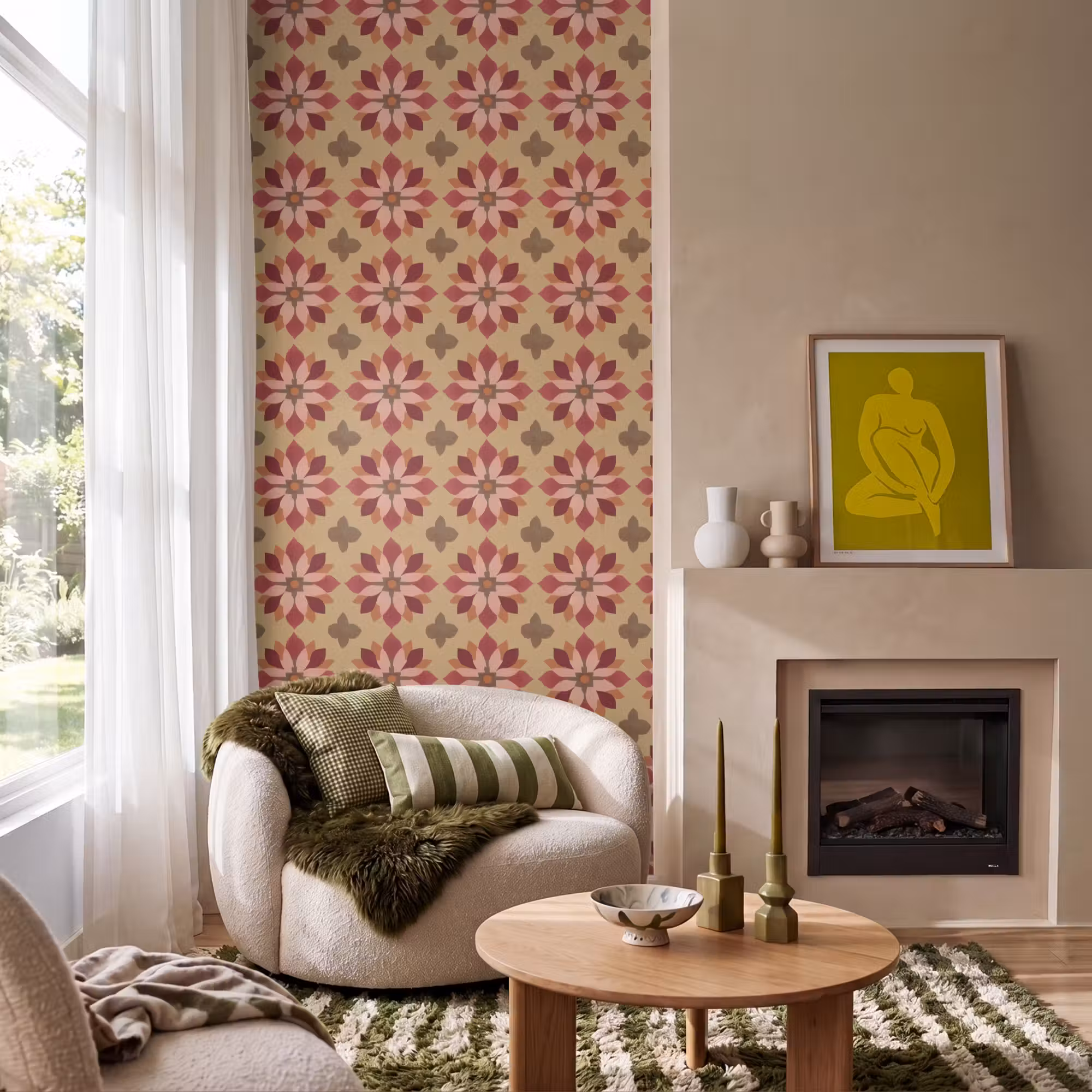 Behang - Bloemen - Retro - Groen