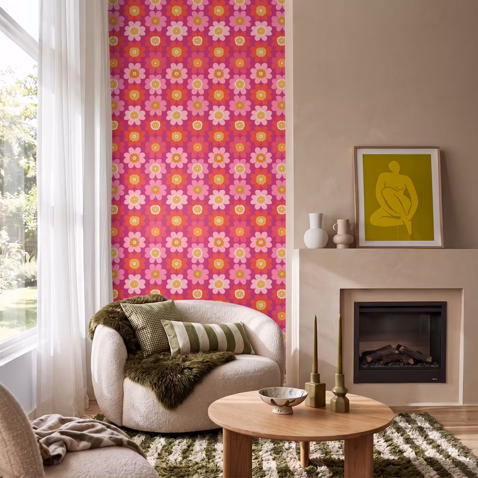 Behang - Bloemen - Retro - Kleurrijk