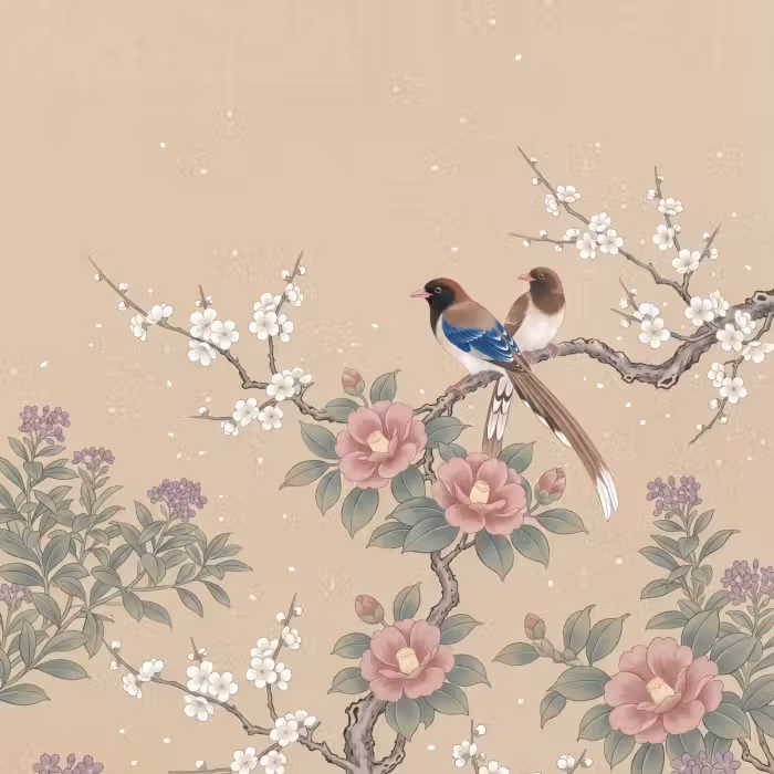 Behang - Bloemen - Vogels - Bloemen