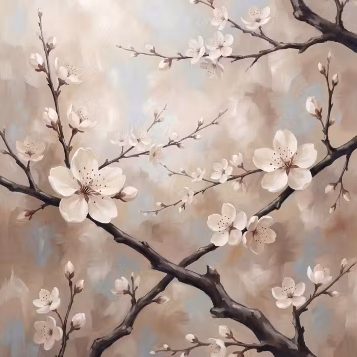 Behang - Bloesem - Takken - Schilderij - Beige - Serene