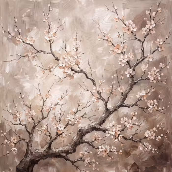 Behang - Bloesem - Takken - Schilderij - Beige - Serene