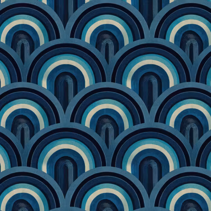 Behang - Bogen - Geometrisch - Patroon - Blauw - Retro