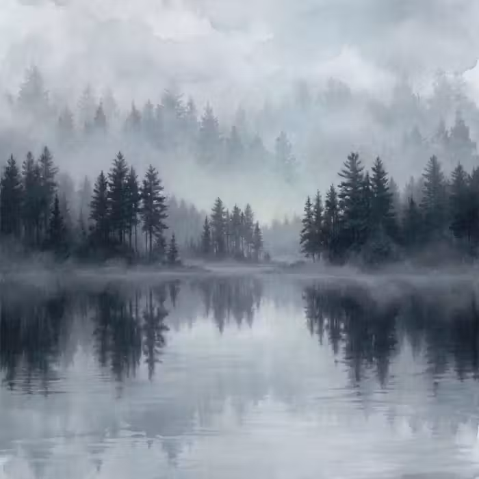 Behang - Bos - Meer - Mist - Natuur - Grijs