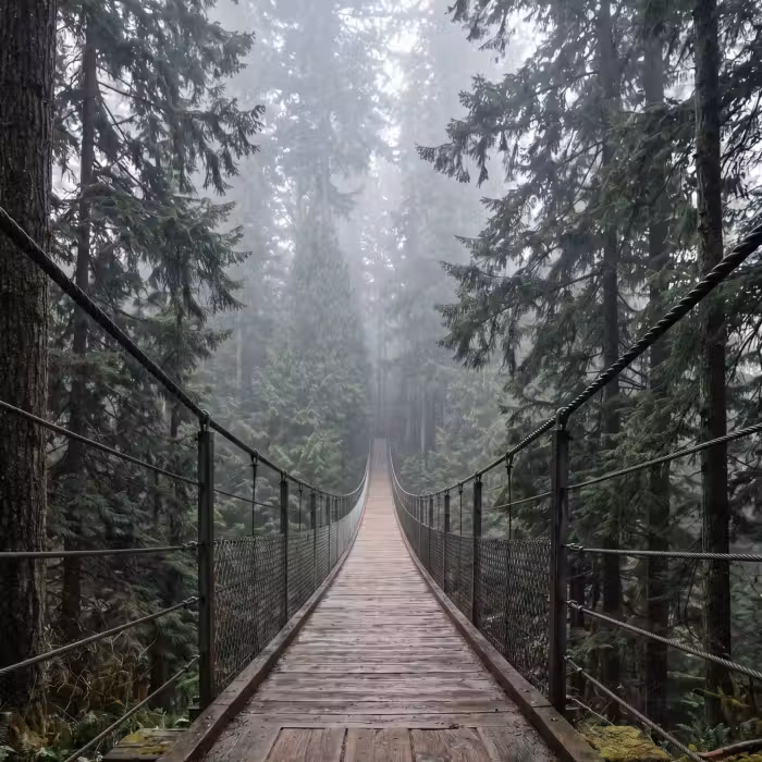 Behang - Brug - Bos - Mist - Natuur