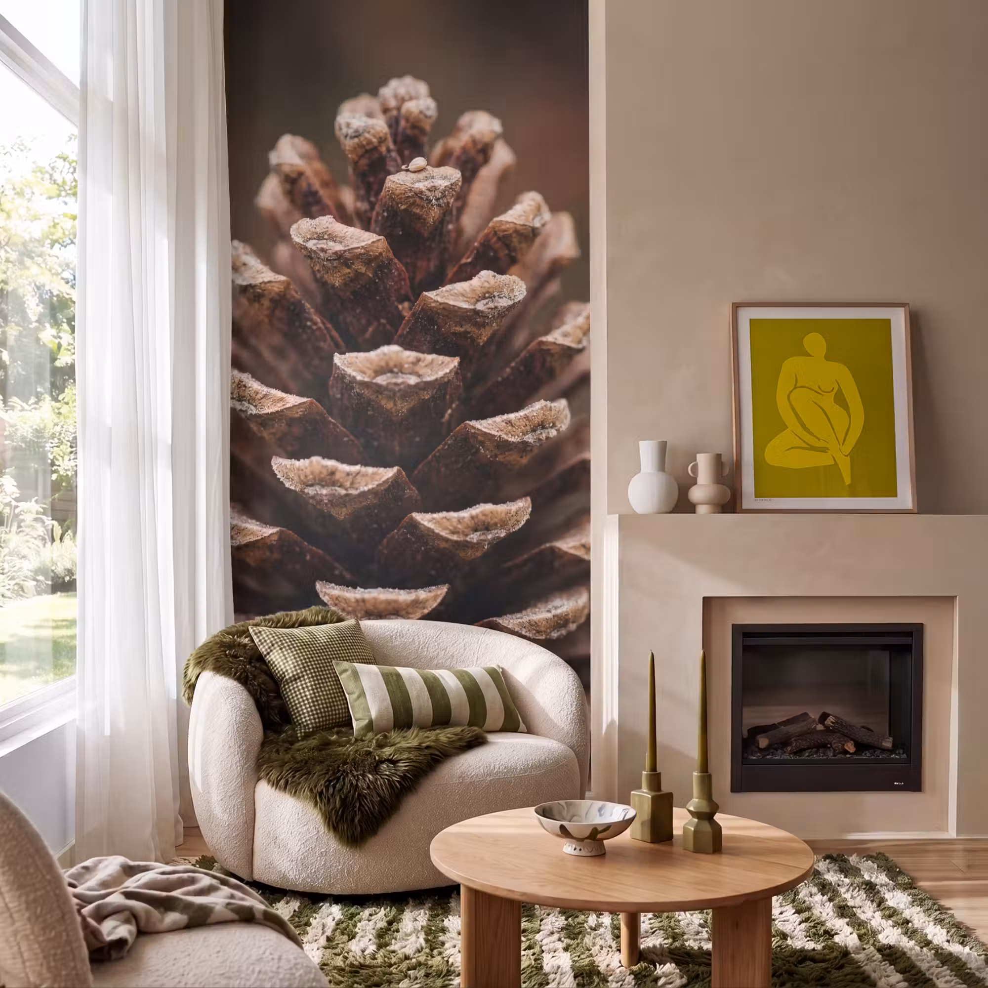 Behang - Dennenappel - Bos - Herfst - Bruin - Sfeervol