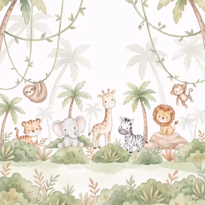 Behang - Dieren - Jungle - Pastel