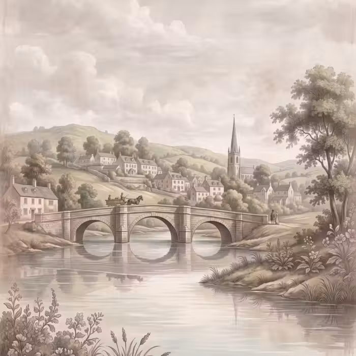 Behang - Dorp - Brug - Uitzicht - Groen