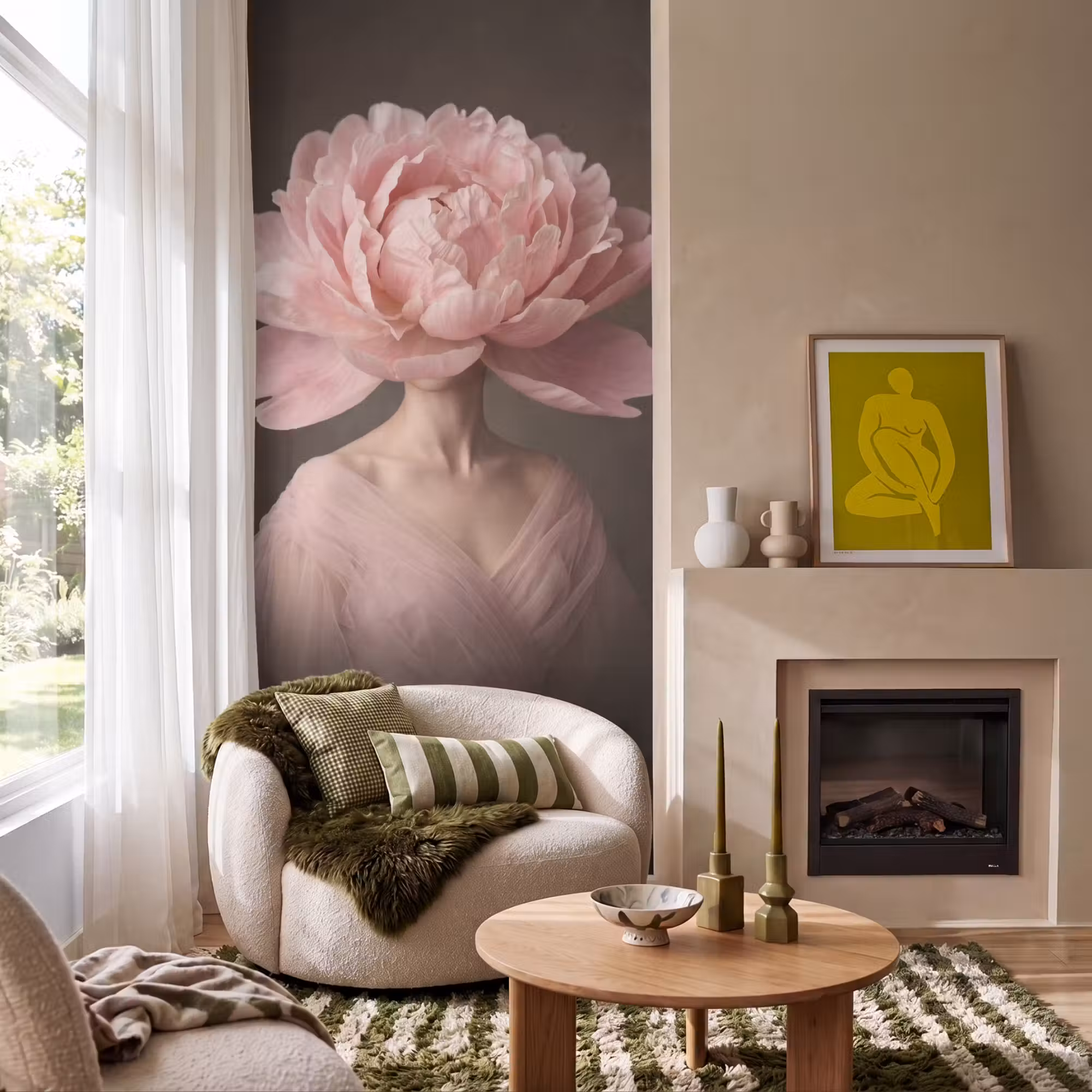 Behang - Gezicht - Roos - Roze